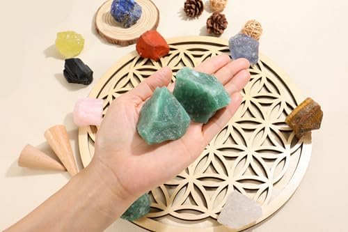 Jovivi 2pcs Raw Green Aventurine Crystals,Large 1.6-2.2" Healing Crystals Natural Rough Stones Crystal for Tumbling, Cabbing, Home Decoration, Polishing, Wicca & Reiki