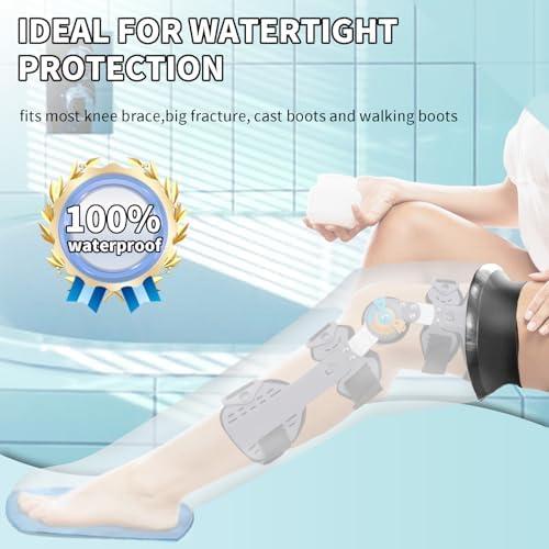 Adult Leg Cast Protector for Shower, KT5105 Waterproof Cast Cover for Shower Leg with Non-Slip Padding Bottom, Full Leg Shower Protector Watertight Protection to Broken Leg, Knee, Foot, Ankle Wound
