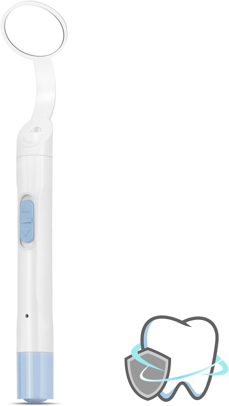 InhwRior Rechargeable LED Dental Mirror with USB Charging Function, Anti-Fog Mirror Surface, White & Yellow Dual Lighting, Detachable Design for Easy Cleaning(Blue)