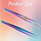 2PCS Sticker Tweezers, Tweezers for Crafting Straight and Curved Tip Tweezer Stainless Tweezer for Stickers Eyelash Extensions Precision Electronics Nail Rhinestone Jewelry, Scrapbooking Tools