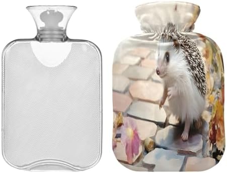 Hot Water Bottle with Cover 1L Warm Water Bottle for Hot and Cold Compress Hot and Cold Therapies,Hand Feet Warmer,Hedgehog