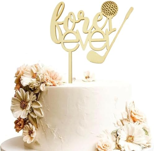 Wooden Love Ever Cake Topper for Golf Theme Bridal Shower Engagement Anniversary Party Decoration, Golf Wedding Cake Decor, Bride and Groom Cake Topper
