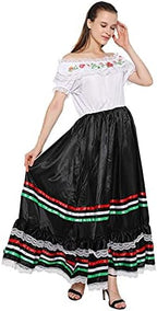 FantastCostumes Women Traditional Mexican Dress Lace Flower Senorita Costume Festival Party Spanish Dress