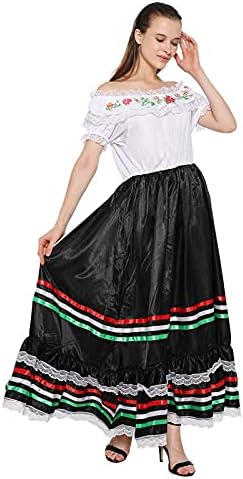 FantastCostumes Women Traditional Mexican Dress Lace Flower Senorita Costume Festival Party Spanish Dress