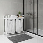 Relaxdays laundry sorter with 2 removable bags, includes shelf, HWD: 72 x 73 x 33 cm, metal basket, white/grey