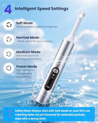 Tooth Polisher, Electric Rechargeable Teeth Polishing Kit with LED Auxiliary Light, 6 Brush Heads & 5 Polish Paste, 4 Modes, IPX6 Waterproof, Easy to Use Tooth Polishing Tool for Home（Sliver）
