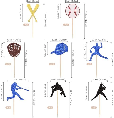 24 PCS Baseball Cupcake Toppers Glitter Baseball Players Sports Theme Cupcake Picks for Baseball Theme Baby Shower Birthday Party Cake Decorations Supplies