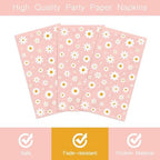 100Pcs Daisy Guest Napkin Floral Disposable Paper Napkins Boho Groovy Dinner Bathroom Kitchen Hand Towel Napkin for Birthday Wedding Baby Shower Party
