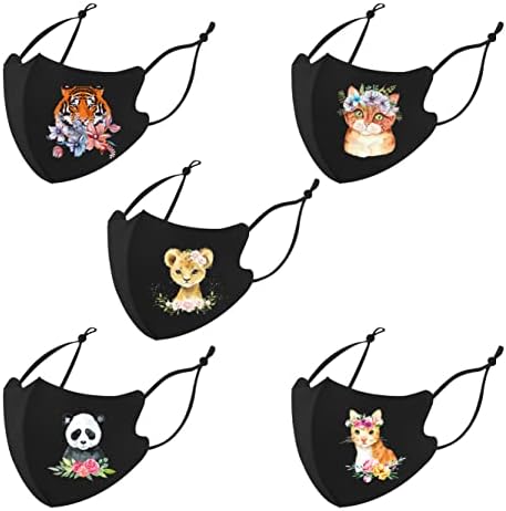 Face Masks Washable,Cloth Face Mask Reusable,Ice Silk Cotton Cloth Masks,3D Printing Pattern Face Mask,Pack of 5