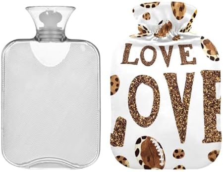 Cute Leopard Love White Hot Water Bottles Hot or Cold Water Bottle with Soft Cover Hot Water Bag for Pain Relief, 1 Liters