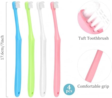 4 Pack End Tuft Toothbrush, Small Head Single Tuft Orthodontic Toothbrush for Wisdom Teeth, Soft Trim Compact Interdental Brush