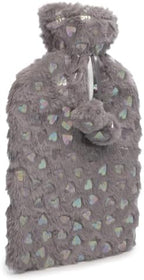 A2Z Hot Water Bottle 2 Litre Pink Heart Embossed Plush Fleece Pom Pom Cover Hot Water Bag for Pain Relief Cosy Nights and Relaxation