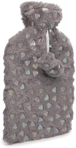 A2Z Hot Water Bottle 2 Litre Pink Heart Embossed Plush Fleece Pom Pom Cover Hot Water Bag for Pain Relief Cosy Nights and Relaxation
