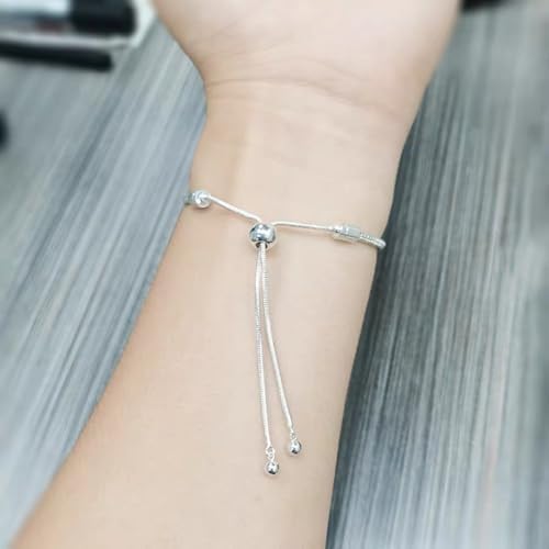 Charm Bracelet for Women Snake Chain Bracelet Handmade DIY Jewelry Gift for Women Adjustable(Silver)
