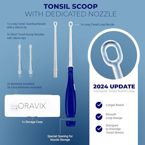 Oravix Tonsil Stone Remover, Fight Bad Breath, Easily Navigate Tonsil Crypts, Tonsil Stone Removal Tool with 3 Nozzles & LED Light, Tonsil Cleaner, Tonsil Stones Removal at Home, 2 Pack Curettage Pick