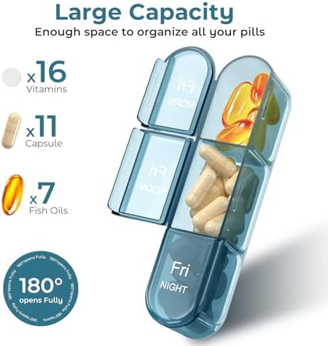 Daviky Pill Organizer 3X a Day, Weekly Pill Box 7 Day, Travel Pill Case with Large Containers, Pill Case for Vitamins, Medication, Supplements and Fish Oils