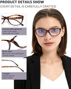 EYEURL 4 Pack Cat Eye Reading Glasses for Women, Blue Light Blocking Readers Lightweight Spring Hinge Anti Eyestrain UV Fashion Eyeglasses +1.50