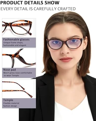 EYEURL 4 Pack Cat Eye Reading Glasses for Women, Blue Light Blocking Readers Lightweight Spring Hinge Anti Eyestrain UV Fashion Eyeglasses +1.50