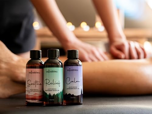 Essential Message Oil Gift Set – Serenity Trio Sooth, Calm, Relief Includes Lavender, Peppermint & Eucalyptus Massage Oil Blends 80 ML in Beautiful Packaging – Great Gift for Women