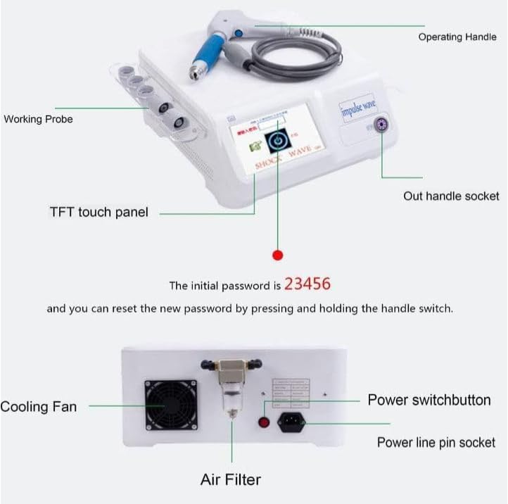 Extracorporal Shock Wave Therapy Machine E-D Shockwave Therapy Machine Body Massager for Pain Relief Massage Acoustic Shock Wave Device with 5 Massage Heads