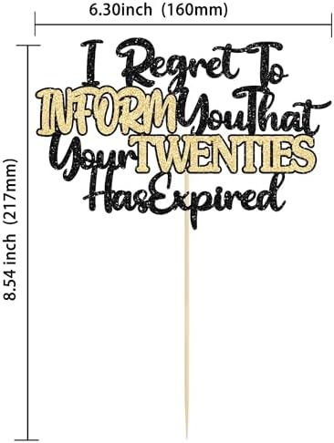 Ephlyn 1Pcs Happy 30th Birthday Cake Topper I Regret to Inform You That Your Twenties Has Expired Cake Pick Cheers to 30 Years Cake Decorations for 30th Birthday Party Supplies
