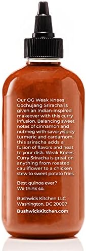 Weak Knees Curry Sriracha Hot Sauce - Infused with Aromatic Curry Spices & Bold Korean Gochujang Paste for Rice, Vegetables & Marinades - Made in the USA - 10.5oz Squeeze Bottle