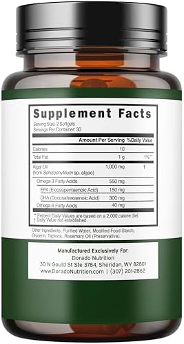 Vegan Omega 3 Algae Oil (60 Softgels) Plant Based DHA EPA - Sustainably Sourced, No Carrageenan, Non GMO | Heart, Brain, and Eye Health - Fish Oil Alternative - Algae Omega 3 Supplement - USA Made