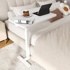 ROMOON Over Bed Table with Wheels, Rolling Adjustable Overbed Bedside Table, Mobile Standing Desk & Laptop Cart with Sturdy Frame for Hospital, Home and Small Spaces (27.6" W x 15.7" D, White)