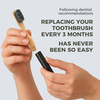 Extra Soft Toothbrushes for Adults - 3 Replaceable Natural Bamboo Tooth Brush Heads with Black Almunium Handle. Soft Bristle Braces Toothbrush. Butter on Gums Manual Toothbrush