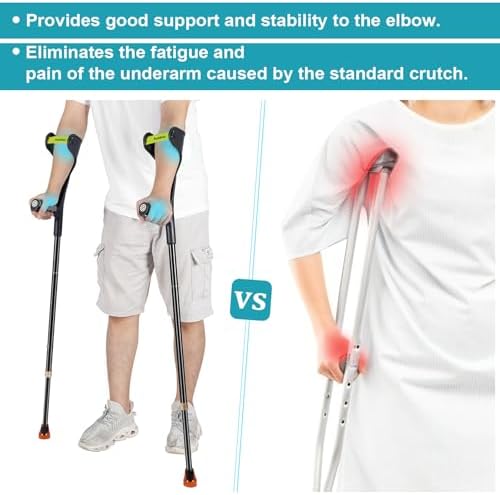 Forearm Crutches Pair, Folding Forearm Crutches Adults Lightweight Adjustable, with Rubber Handles, Comfortable Grip and Wear-Resistant