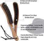 Hat Brush Combo Kit - Horsehair Felt Hat Brush Clean Cowboy Hat, Fedora Hat & Baseball Cap, Boar Bristle Lint Brush Remove Pet Hair Dust for Suits, Suede, Clothes & Furniture, Beech Handle - 2 Pack