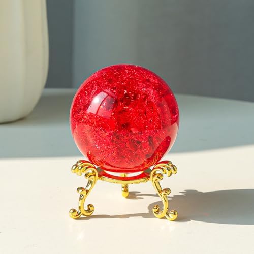 LONGWIN 60mm Ice Cracked Crystal Ball Decorative Glass Ball Home Decor Ornaments (Red)