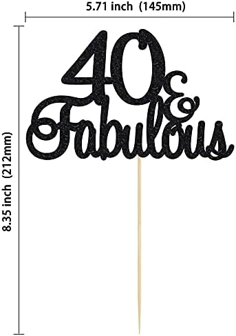 Gyufise 1Pcs 40 & Fabulous Cake Toppers Black 40 and Fabulous Cake Toppers for Happy 40th Birthday Cheers to 40 Party Decorations 40 Anniversary Birthday Cake Decorations Supplies