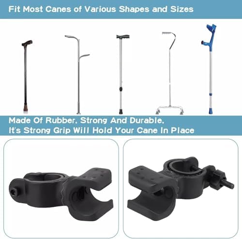 2 Pack Black Durable Walking Stick Holders, Cane Holder, Wheelchair Accessories, Walking Stick Folder for Mobility Scooter, Crutch Holder Cane Accessories, Bicycle Flashlight Rack