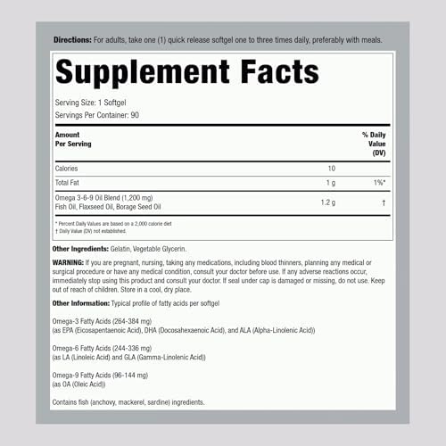 Lindberg Omega 3 6 9 Supplements | 1200mg | 90 Softgels | Essential Fatty Acids | with Fish, Flax, and Borage Oil | Non-GMO, Gluten Free