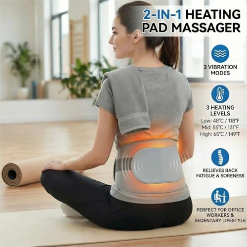 KOOTLEE Cordless Portable Heating Pad for Back Pain Relief, Wearable Heat Belt with Massager, 10000mAh Lower Back Heating Pad 63" with 3 Heat 3 Vibration for Cramps and Sciatica
