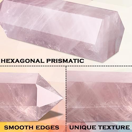 CASMON Large Healing Crystal Wands 3.9"-4.3"(10-11cm), Natural Rose Quartz Obelisk Crystal Tower Stone, 6 Faceted Single Healing Crystal Point for Reiki Chakra Meditation Therapy (1PC)