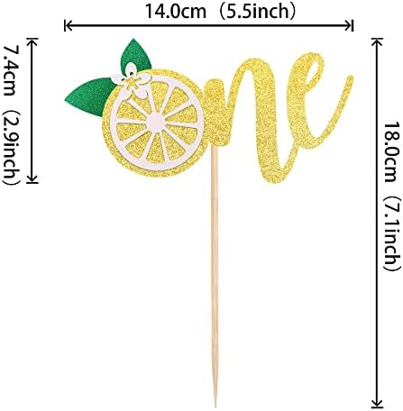 1 PCS Lemon 1st Birthday Cake Topper Glitter One Cake Pick Fruit Theme Lemonade Party First Birthday Decorations for Baby Shower Kids Boys Girls Party Supplies Gold