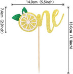 1 PCS Lemon 1st Birthday Cake Topper Glitter One Cake Pick Fruit Theme Lemonade Party First Birthday Decorations for Baby Shower Kids Boys Girls Party Supplies Gold