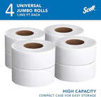 Scott Professional High-Capacity Jumbo Roll Toilet Paper, Bulk (03148), 2-Ply, Septic Safe, White, Non-Perforated, Compact for Easy Storage (4 Rolls at 1,000' Each, 4,000'/Case)