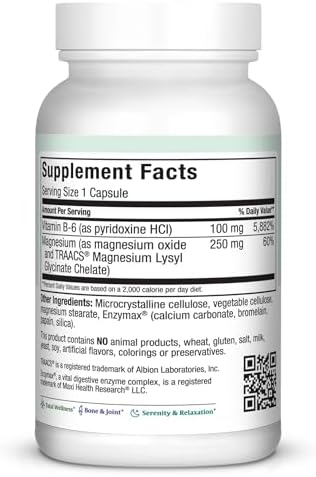 Maxi Health MAG 6 - Magnesium (as Oxide, Glycinate) with Vitamin B6 - Migraine, Muscle Cramps, Kidney Stone Support - Magnesium Supplement for Women & Men - 120 Capsules - Kosher