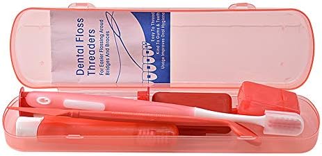 Angzhili Portable Orthodontic Toothbrush Kit for Orthodontic Patient Orthodontic Care Kit for Braces Interdental Brush Dental Wax Dental Floss Toothbrush Box Oral Care Kit Dental Travel Kit(Red)