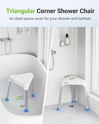 Space-Saving Triangular Shower Chair for Inside Shower, FSA/HSA Eligible 400 lbs Adjustable Shower Stool for Elderly and Disabled, Non-Slip Bathtub Chair with Stable-Bracing, Tool-Free Assembly, White
