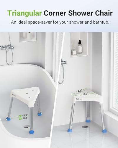 Space-Saving Triangular Shower Chair for Inside Shower, FSA/HSA Eligible 400 lbs Adjustable Shower Stool for Elderly and Disabled, Non-Slip Bathtub Chair with Stable-Bracing, Tool-Free Assembly, White