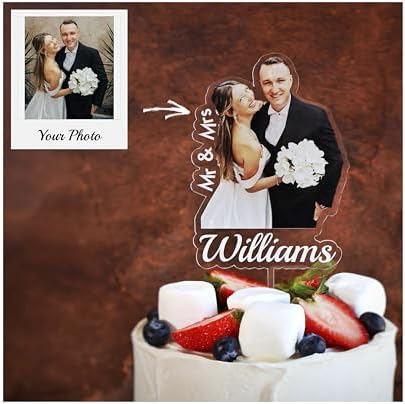 Custom Photo Cake Topper – Personalized Acrylic Cake Topper with Picture and Name, Printed Cake Sign Charm for Couples and Dessert Decoration