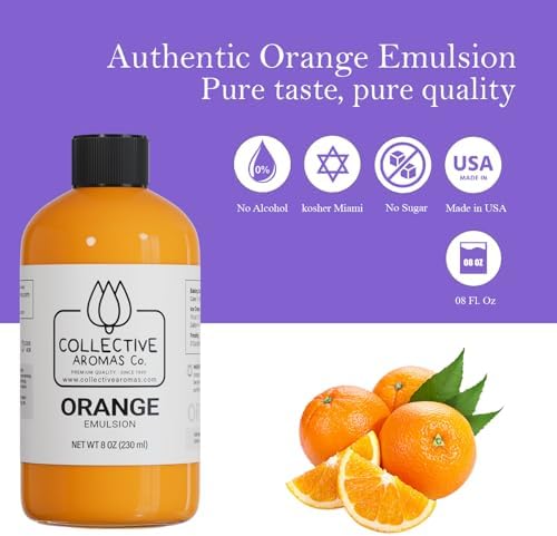 Orange Emulsion for Baking - Natural Flavoring Blend for Cookies, Cakes, Ice Cream, Smoothies, Beverages & More - 8 fl oz Kosher, Pure Orange Emulsion by Collective Aromas Co.