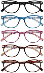 EFE Reading Glasses 5 Pack - Full Rim Eyeglasses with Flexible Spring Hinge, Comfort Readers for Women Men (Mix Color, 1.25