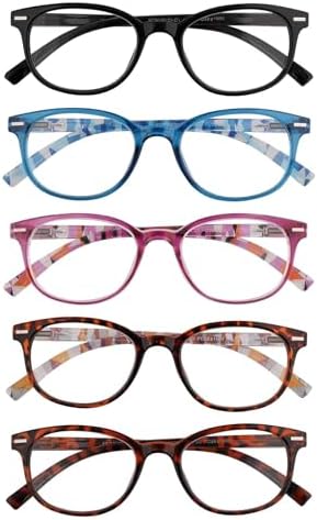 EFE Reading Glasses Readers for Women Ladies 2.5 Lightweight Full Frame Spring Hinge Eyeglasses 5 Pack (Mix Color, 2.50)