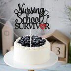 Nursing School Survivor Cake Topper 2025 Nurse Graduation Cake Decorations Congrats BSN/RN Cake Topper Medical School Grad Party Decor Supplies Black Red