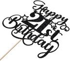 1 PCS Happy 21st Birthday Cake Topper，Glitter Cheers to 21 Years Birthday Cake Pick 21 Fabulous Cake Decoration，Boys Girls 21st Birthday Party Anniversary Party Supplies(21, Black)